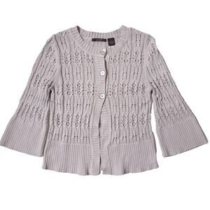 Pointelle Knit Cardigan Bell Sleeve Cotton Gray Pink Cottagecore Balletcore M